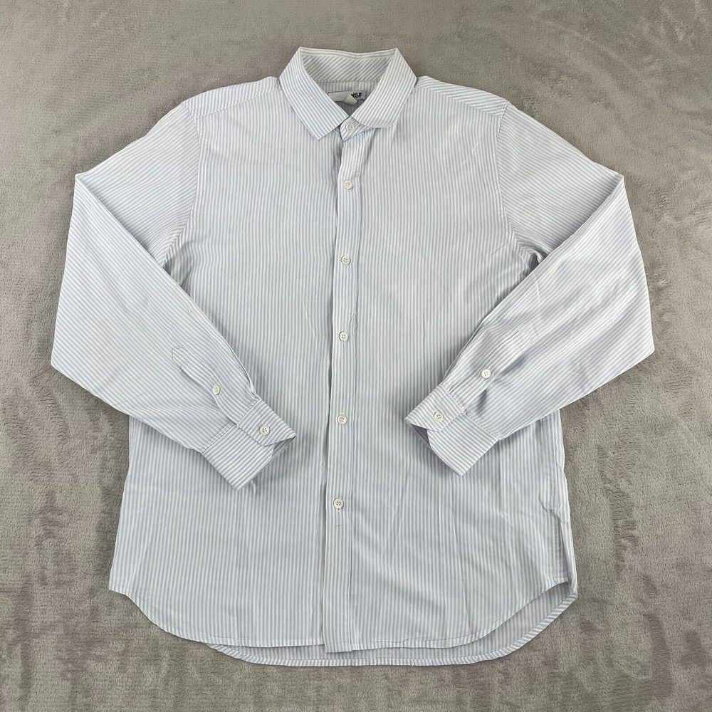 NSF Shirt Men Large White Blue Striped Long Sleeve Barrel Cuffs‎ Designer